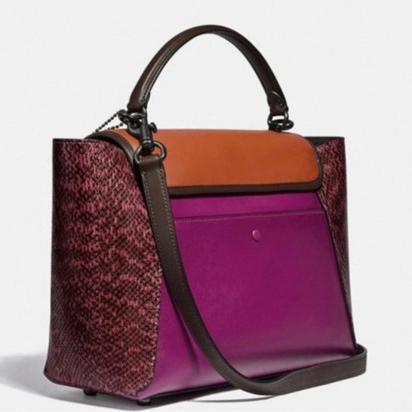 EUC COACH COURIER CARRYALL WITH SNAKESKIN DETAIL HIBISCUS MULTI - Picture 3 of 5